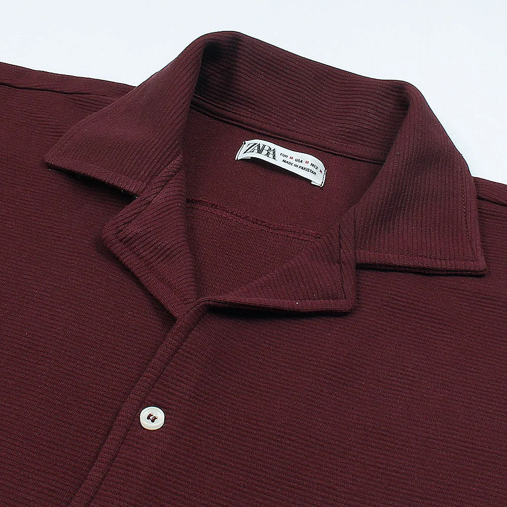 Z.A.R.A BASIC MEN'S CUBAN COLLAR CASUAL SHIRT (MAROON)