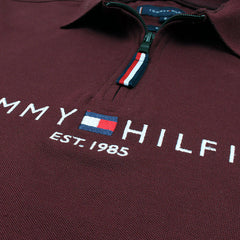 TOMMY PREMIUM SELF EMB ZIP-UP POLO SHIRT (MAROON)