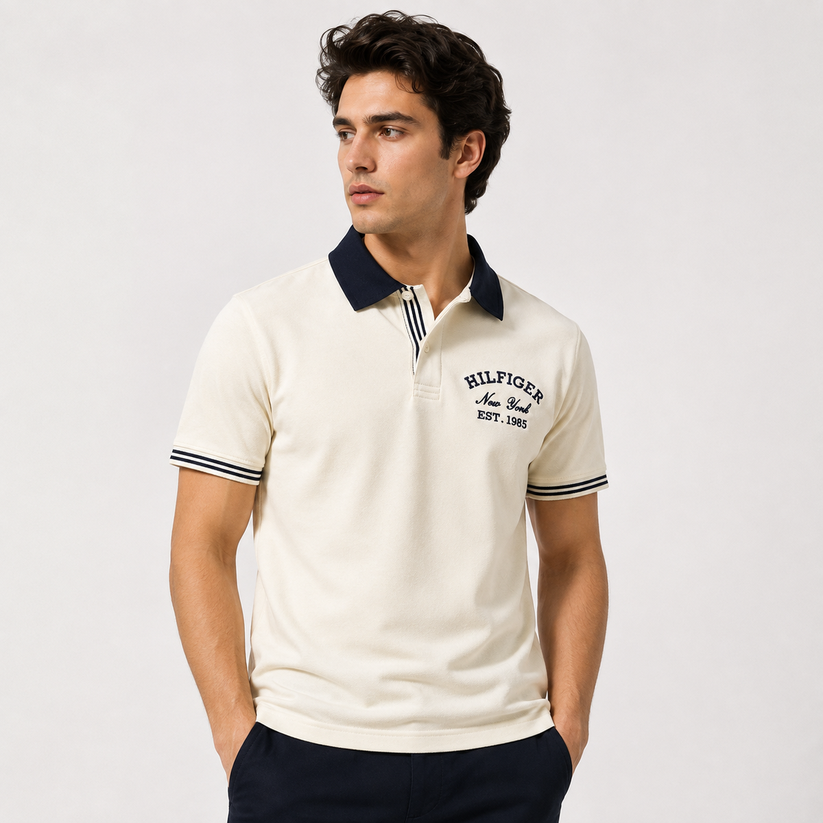 TH HILFIGER CONTRAST COLLAR POLO SHIRT (OFF-WHITE)