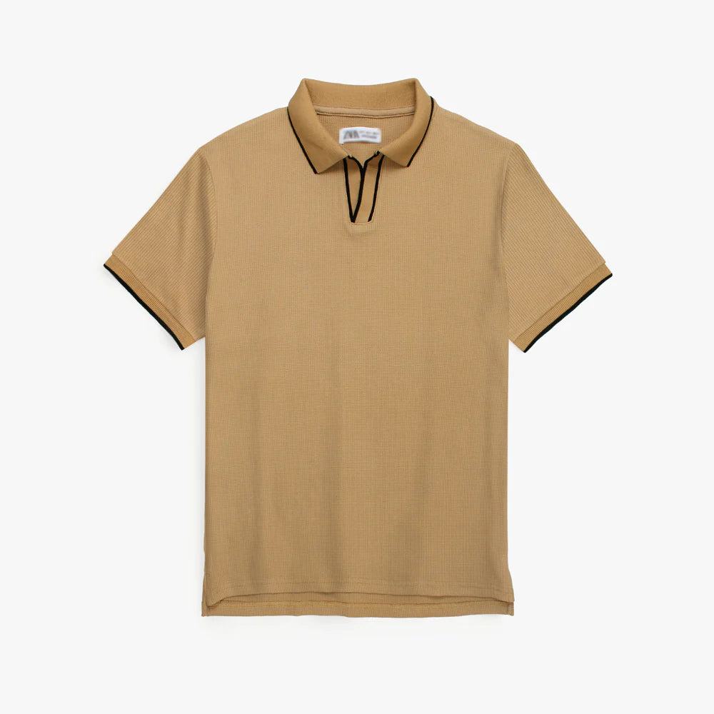 ZR PREMIUM MEN'S V NECK POLO SHIRT (KHAKI)