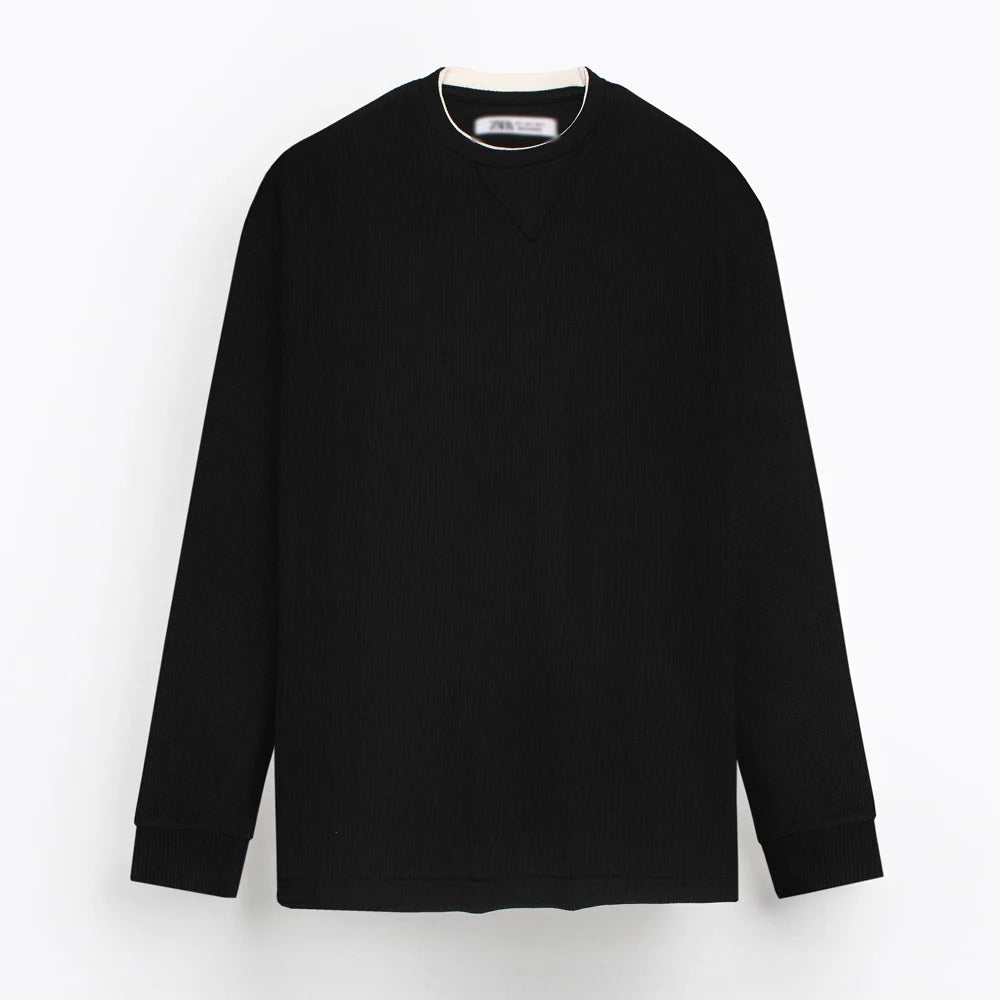 Z.A.R.A PREMIUM THERMAL COTTON CONTRAST TRIM SWEATSHIRT (BLACK)