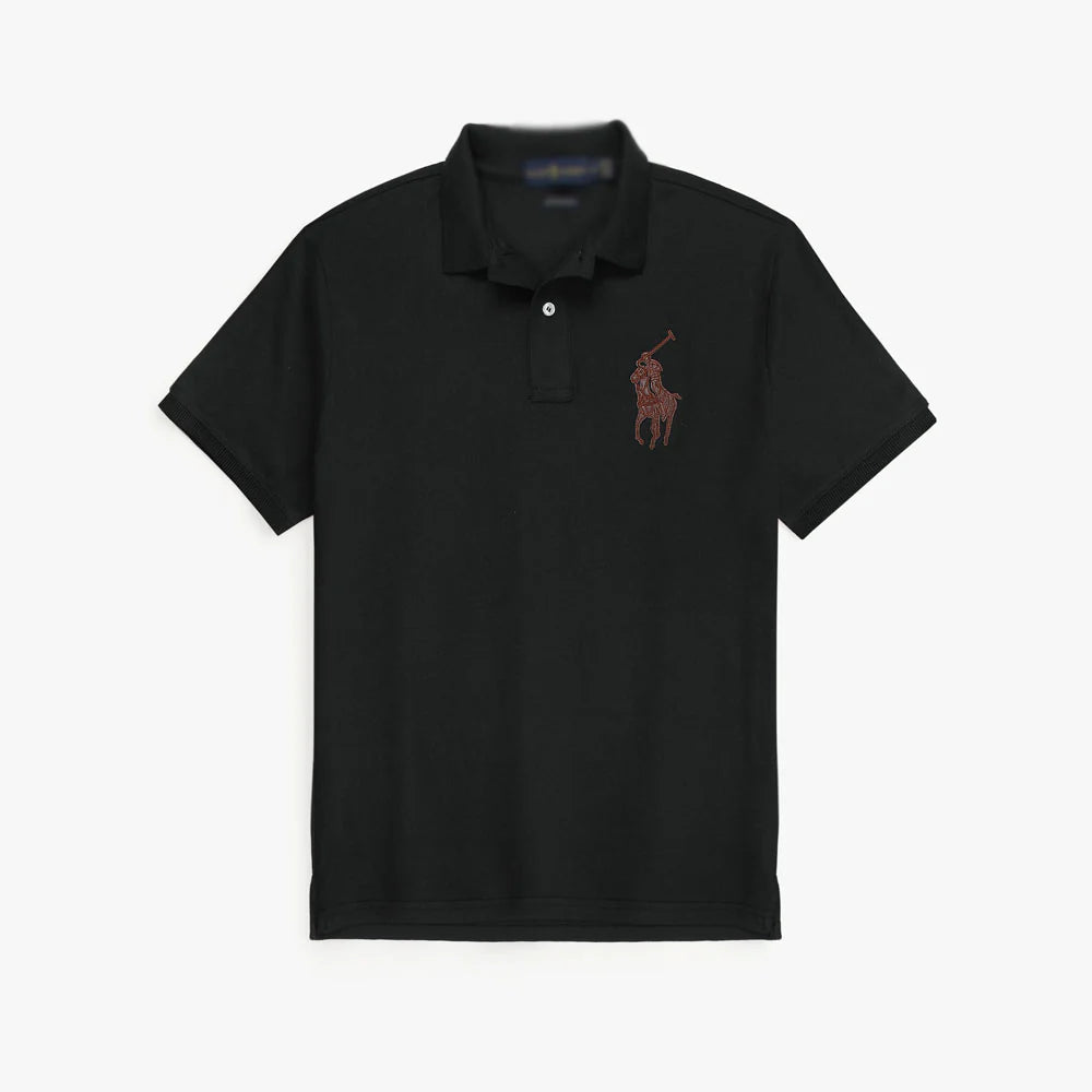RL PREMIUM LEATHER BIG HORSE POLO SHIRT (BLACK)