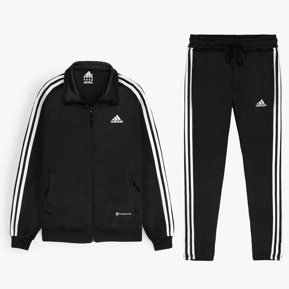 Addas Imported polyester Fleece Tracksuit (Black)