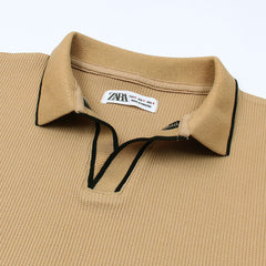 ZR PREMIUM MEN'S V NECK POLO SHIRT (KHAKI)