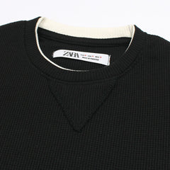 Z.A.R.A PREMIUM THERMAL COTTON CONTRAST TRIM SWEATSHIRT (BLACK)