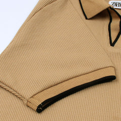 ZR PREMIUM MEN'S V NECK POLO SHIRT (KHAKI)