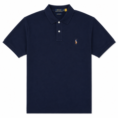 RL SMALL PONY MULTI HORSE COTTON PIQUE POLO SHIRT (NAVY BLUE)