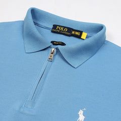 RL Premium Small Pony Zip Up Polo shirt (Sky Blue)