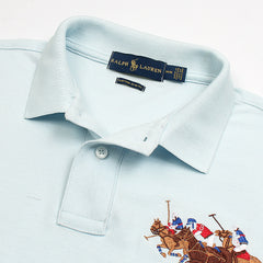 RL Premium 3 Horse Pique Cotton Polo Shirt (Sky Blue)