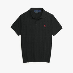 RL PREMIUM CABEL-KNIT BUTTON POLO SHIRT (BLACK)