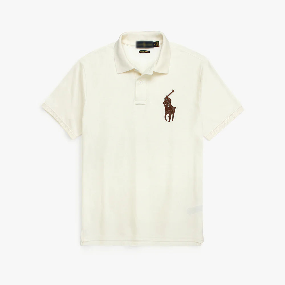 RL PREMIUM LEATHER BIG HORSE POLO SHIRT (OFF WHITE)