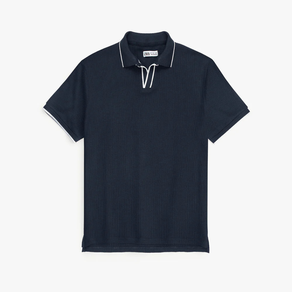 ZR PREMIUM MEN'S V NECK POLO SHIRT (NAVY BLUE)