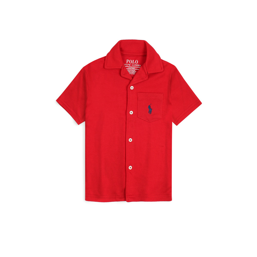 RL PREMIUM KIDS CUBAN COLLAR CASUAL SHIRT (RED)
