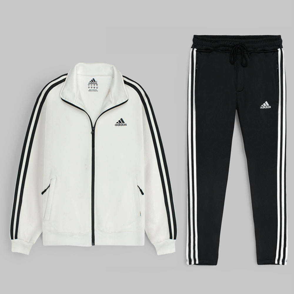 Addas Imported polyester Fleece Tracksuit (White&Black)