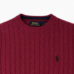 RL IMPORTED SMALL PONY ROUND NECK CABLE KNIT SWEATER (MAROON)