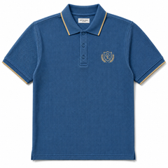 COTTON EAGLE WAFFLE KNIT TIPPING POLO SHIRT (MARINE BLUE)