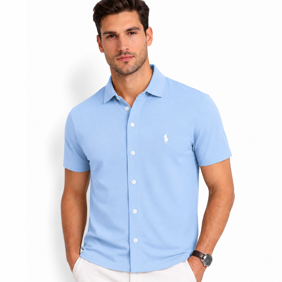 RL MEN'S BUTTON DOWN KNITTED SHIRT (SKY BLUE)