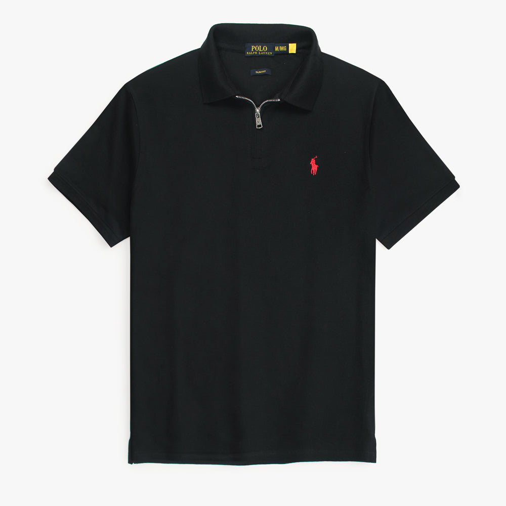 RL Premium Small Pony Zip Up Polo shirt (Black)
