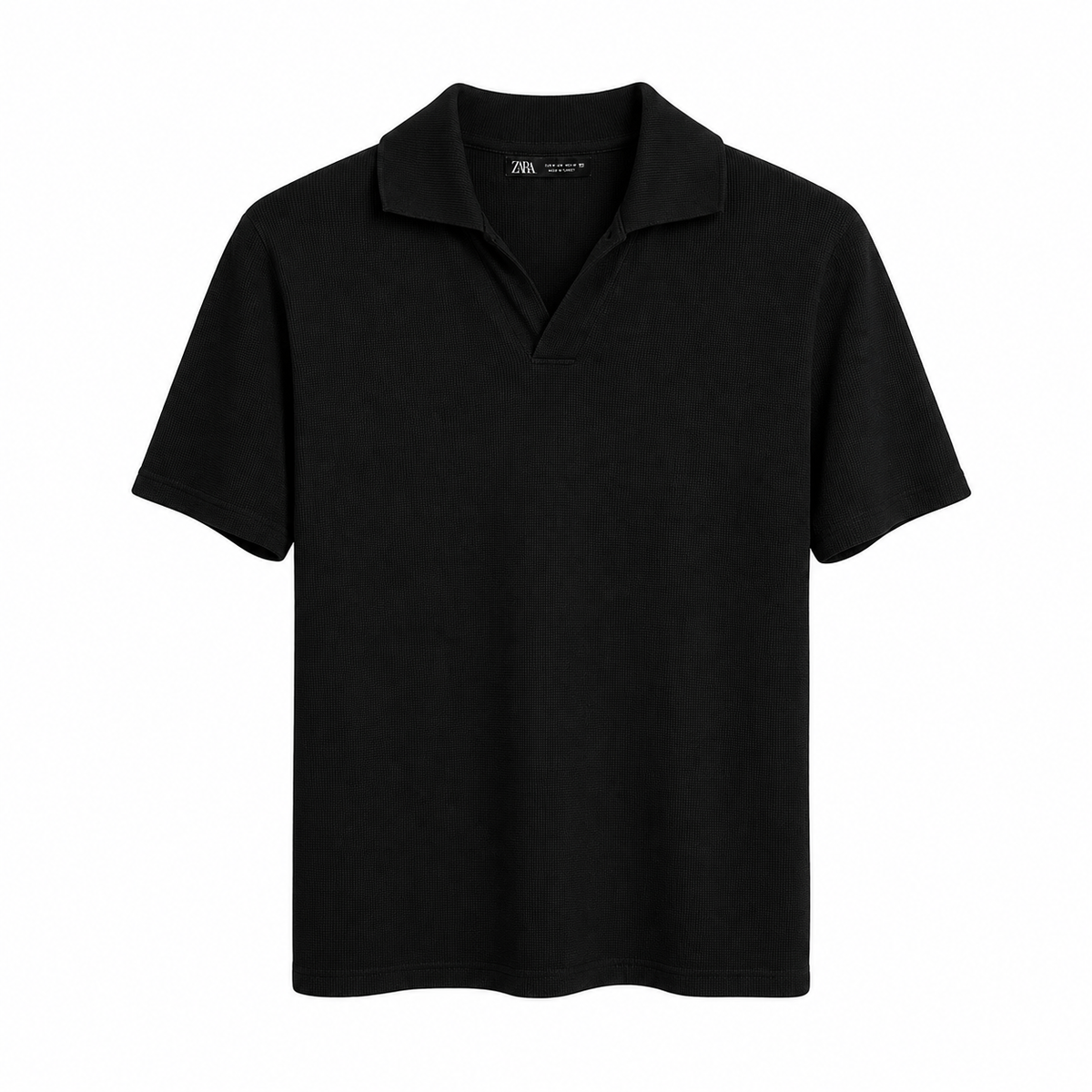 Z.A.R.A BASIC WAFFLE KNIT DROP SHOULDER POLO SHIRT (BLACK)