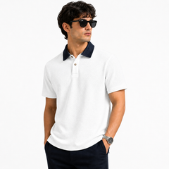 Z.A.R.A DENIM COLLAR WAFFLE KNIT POLO SHIRT (WHITE)