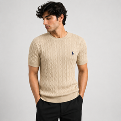 RL CREW NECK CABLE KNIT SHIRT (BEIGE)