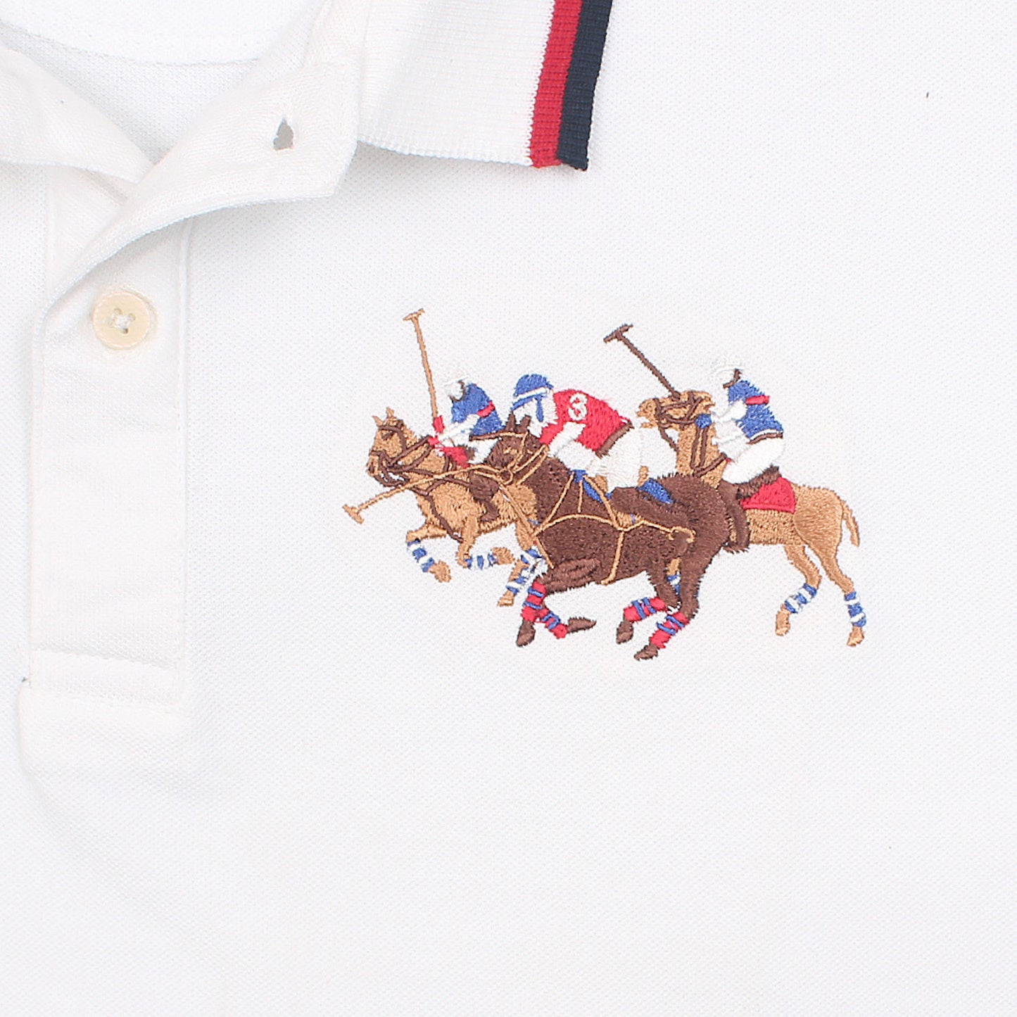 RL Premium 3 Horse Tipping Colar Polo Shirt (White)