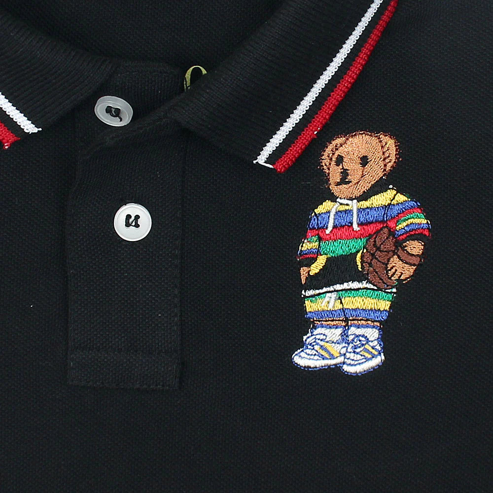 RL Kids Premium Tipping Collar Bear Polo Shirt (Black)