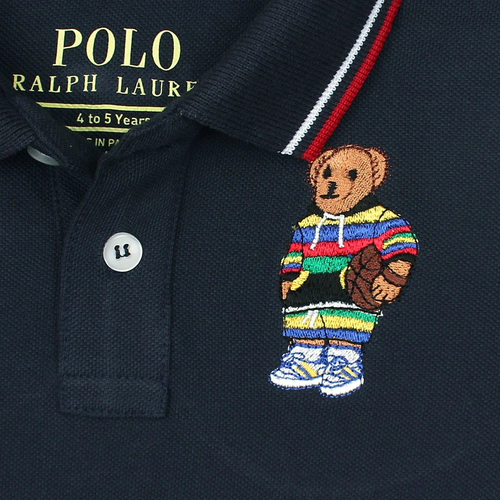 RL Kids Premium Tipping Collar Bear Polo Shirt (Navy Blue)