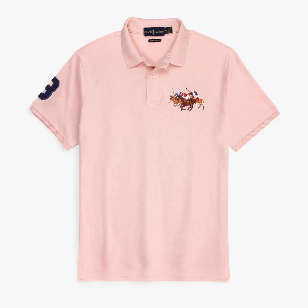 RL Premium 3 Horse Pique Cotton Polo Shirt (Pink)