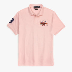 RL Premium 3 Horse Pique Cotton Polo Shirt (Pink)