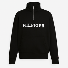 TH EMB HLFGR COTTON FLEECE ZIP-UP (BLACK)