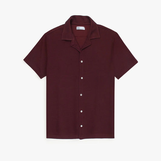 Z.A.R.A BASIC MEN'S CUBAN COLLAR CASUAL SHIRT (MAROON)