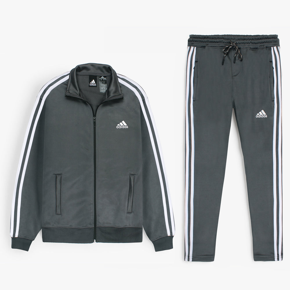 Addas Imported polyester Fleece Tracksuit (Grey)
