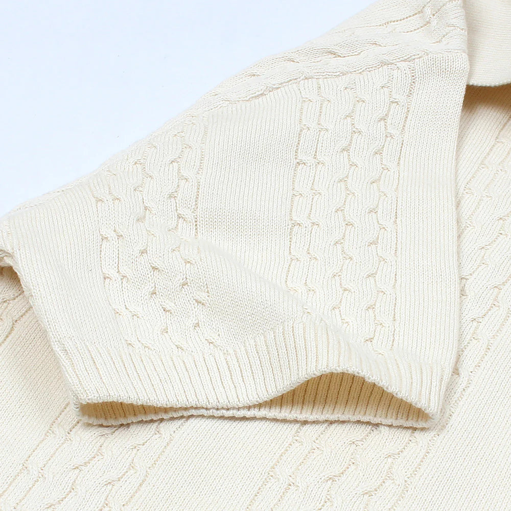 Z.A.R.A PREMIUM CABEL-KNIT V NECK POLO SHIRT (OFF-WHITE)