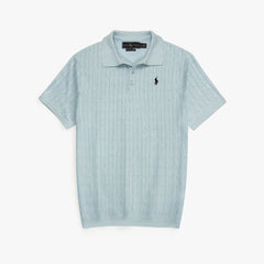 RL PREMIUM CABEL-KNIT BUTTON POLO SHIRT (SKY)
