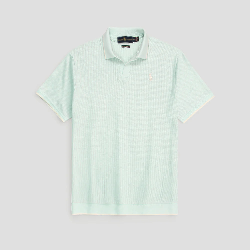 RL PREMIUM MEN'S V NECK BORDER POLO SHIRT (SEA GREEN)