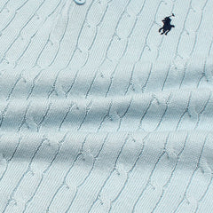 RL PREMIUM CABEL-KNIT BUTTON POLO SHIRT (SKY)