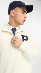 RL PREMIUM P LOGO COTTON FLEECE ZIP-UP (STONE)