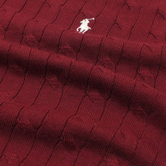RL PREMIUM CABEL-KNIT BUTTON POLO SHIRT (MAROON)