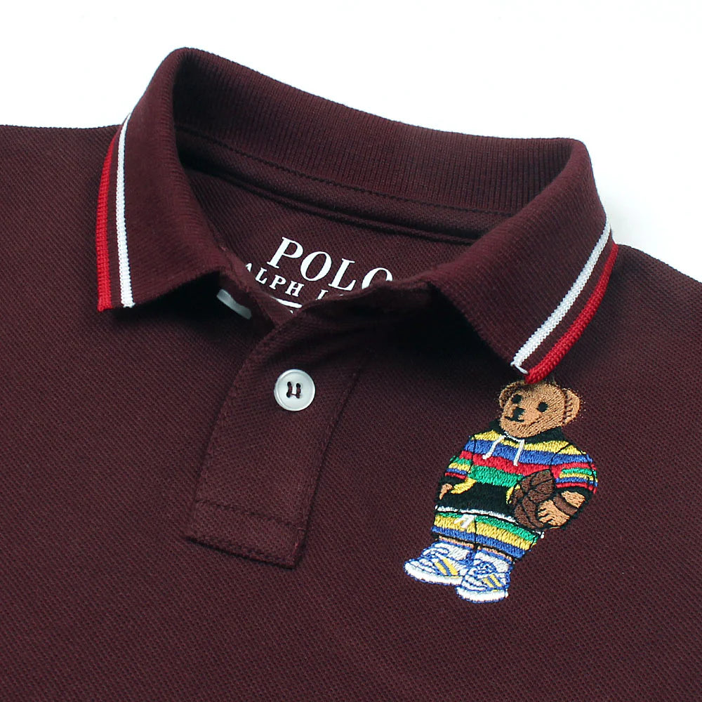 RL Kids Premium Tipping Collar Bear Polo Shirt (Maroon)