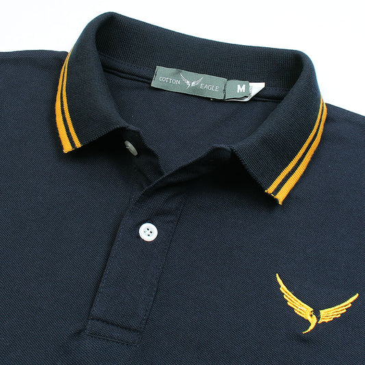 Cotton Eagle Premium Tipping Collar Polo Shirt (Navy Blue)