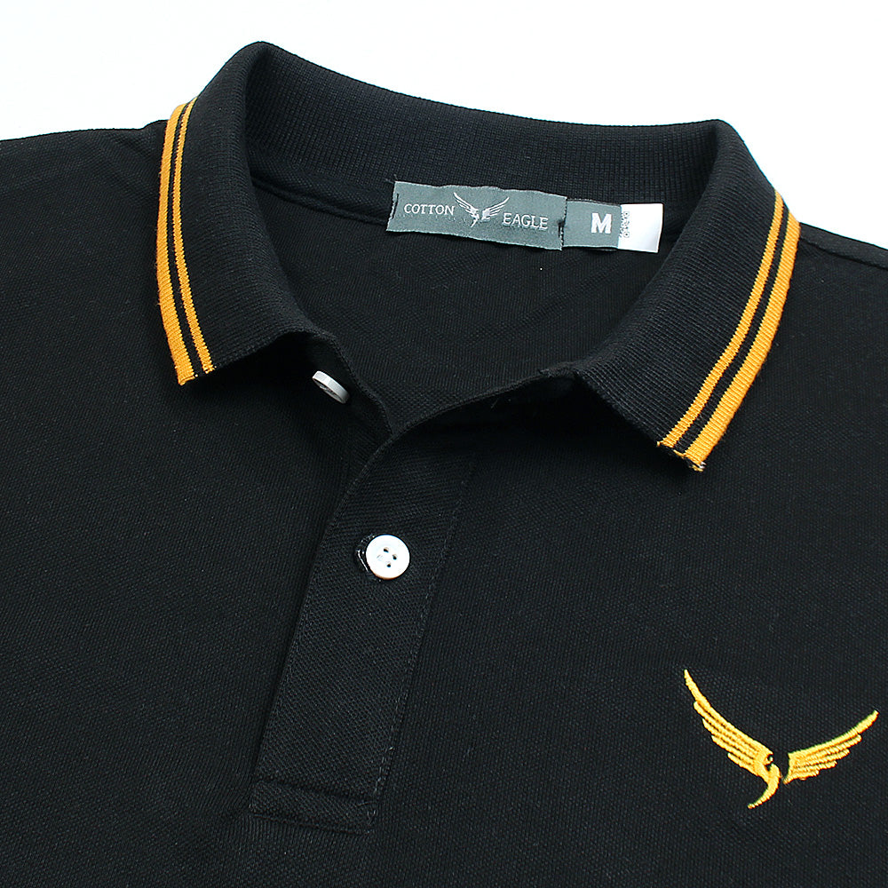 Cotton Eagle Premium Tipping Collar Polo Shirt (Black)