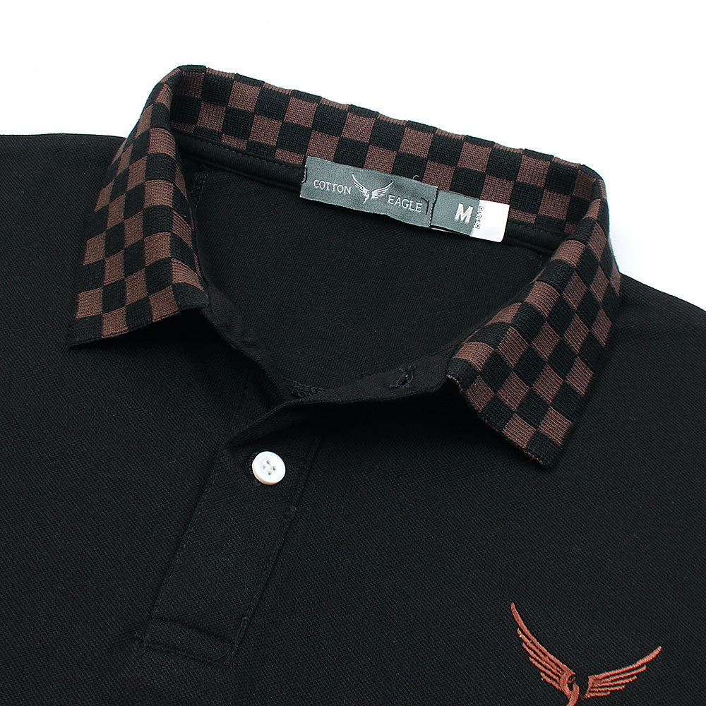 Cotton Eagle Premium Check Collar Polo Shirt (Black)