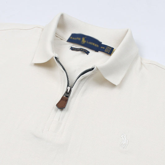 RL Premium Small Pony Zip Up Polo shirt (Off White)