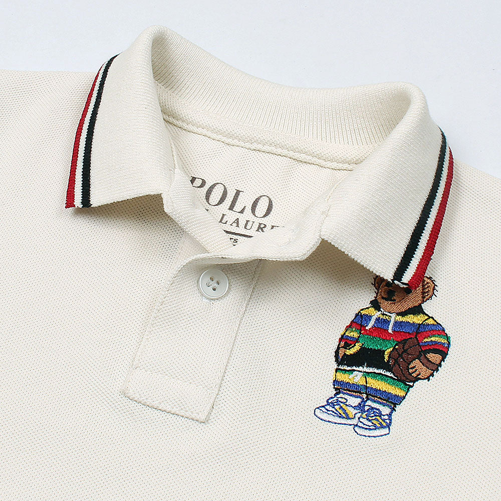 RL Kids Premium Tipping Collar Bear Polo Shirt (White)