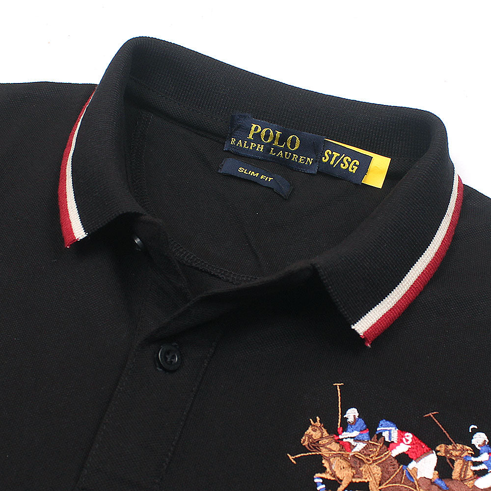 RL Premium 3 Horse Tipping Colar Polo Shirt (Black)