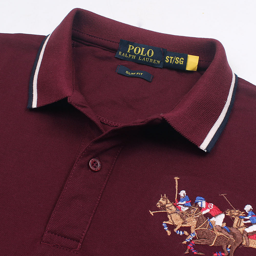 RL Premium 3 Horse Tipping Colar Polo Shirt (Maroon)