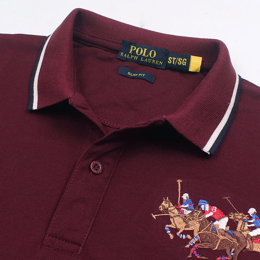 RL Premium 3 Horse Tipping Colar Polo Shirt (Maroon)