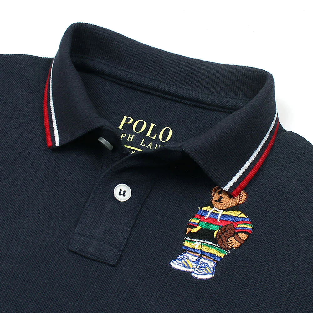 RL Kids Premium Tipping Collar Bear Polo Shirt (Navy Blue)