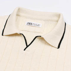 Z.A.R.A PREMIUM ESPRESSO CABEL-KNIT POLO SHIRT (OFF-WHITE)